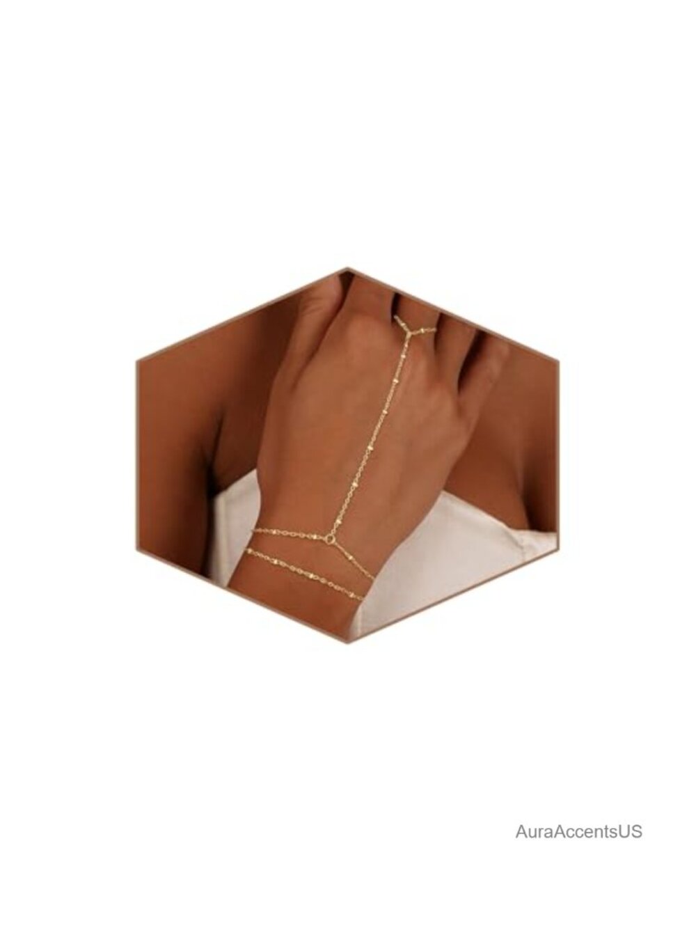 Gold Plated Hand Chain Bracelet with Finger Ring Dainty Layered Link Bracelet